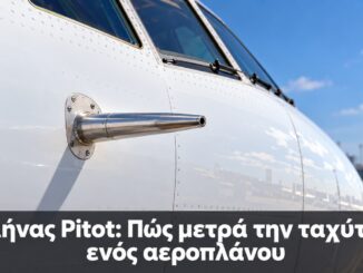 Σωλήνας Pitot: Πώς μετρά την ταχύτητα ενός αεροπλάνου — Ενδεικτική απεικόνιση λήψης πίεσης Pitot σε άτρακτο αεροπλάνου, λογότυπο Engine Power.
