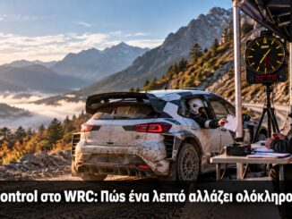 Time Control στο WRC: Πώς ένα λεπτό αλλάζει ολόκληρο το ράλι — Ενδεικτική εικαστική απεικόνιση με το λογότυπο Engine Power.