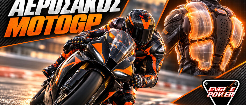Αερόσακος MotoGP — εικαστική απεικόνιση αγωνιστικής φόρμας και προστασίας κορμού, Engine Power