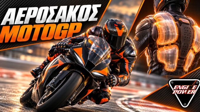 Αερόσακος MotoGP — εικαστική απεικόνιση αγωνιστικής φόρμας και προστασίας κορμού, Engine Power