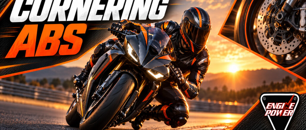 Cornering ABS — εικαστική απεικόνιση μοτοσυκλέτας υπό κλίση, Engine Power