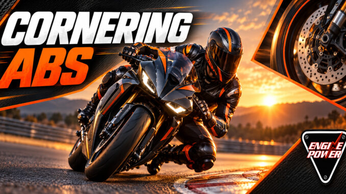Cornering ABS — εικαστική απεικόνιση μοτοσυκλέτας υπό κλίση, Engine Power