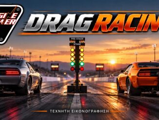 Drag racing: δύο αγωνιστικά αυτοκίνητα στην εκκίνηση