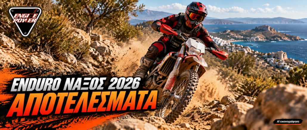 Enduro Νάξος 2026 — AI εικονογράφηση με ανώνυμο αναβάτη enduro σε νησιωτικό τοπίο