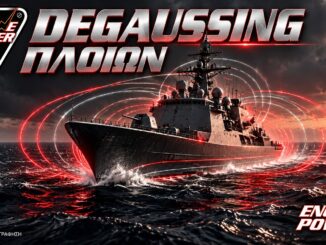 Degaussing: οι γραμμές συμβολίζουν το μαγνητικό πεδίο γύρω από ένα ενδεικτικό πλοίο. — τεχνητή εικονογράφηση.