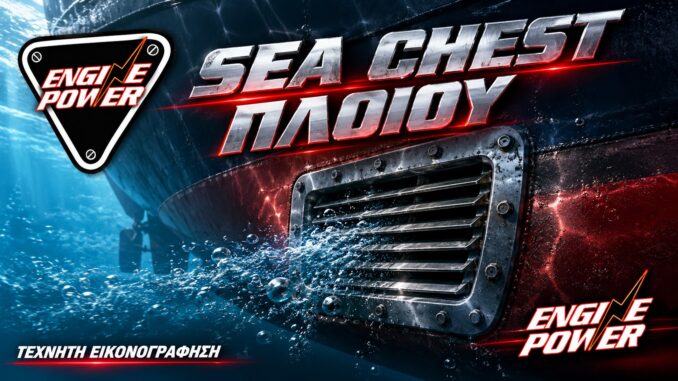 Sea chest: ενδεικτική εισαγωγή θαλασσινού νερού στη γάστρα. — τεχνητή εικονογράφηση.