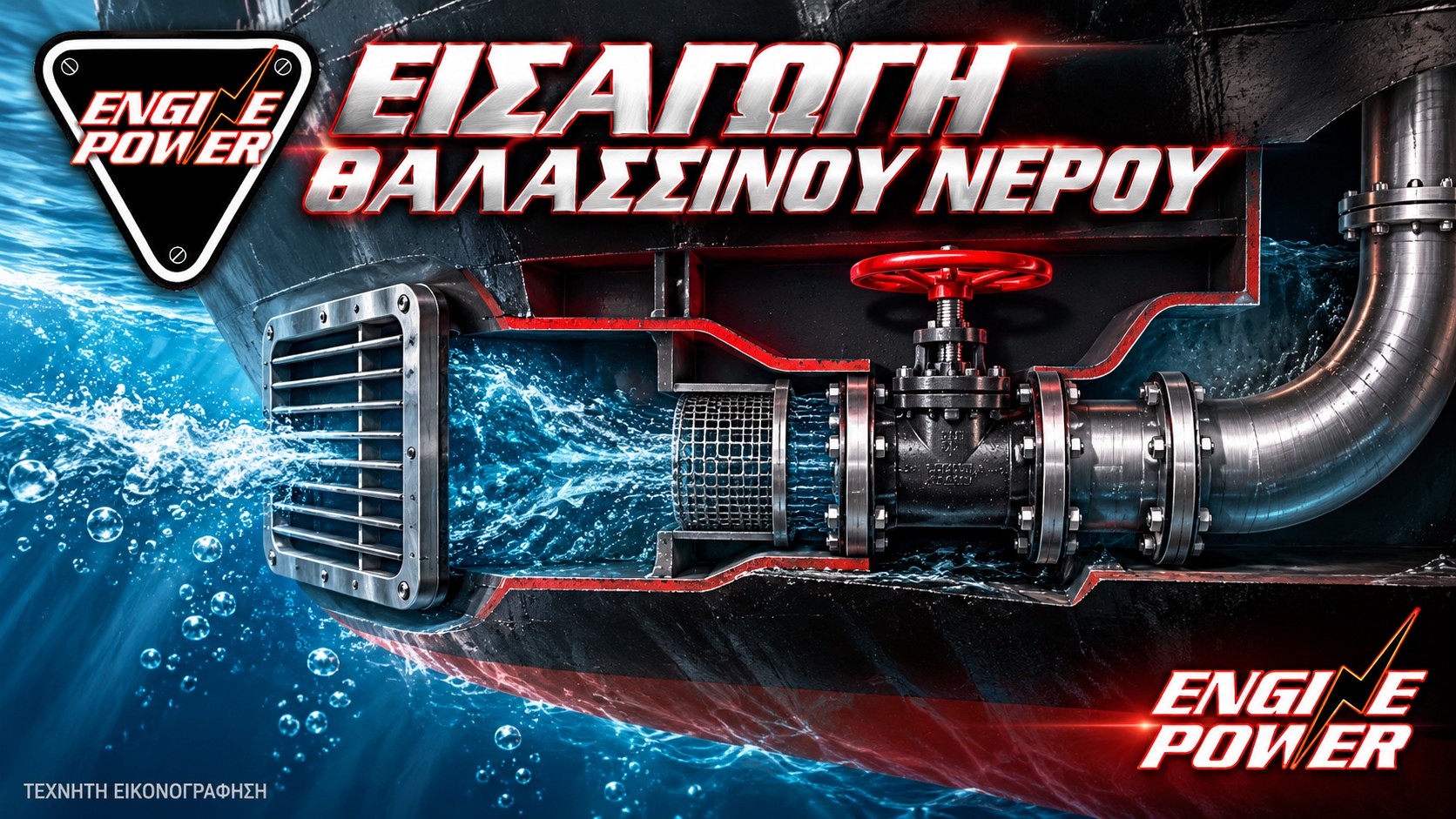 Sea chest: εννοιολογική διάταξη εισαγωγής, φίλτρου και σωλήνωσης, όχι κατασκευαστικό σχέδιο. — τεχνητή εικονογράφηση.