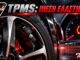 TPMS: ενδεικτική απεικόνιση αισθητήρα και προειδοποίησης πίεσης. — τεχνητή εικονογράφηση.