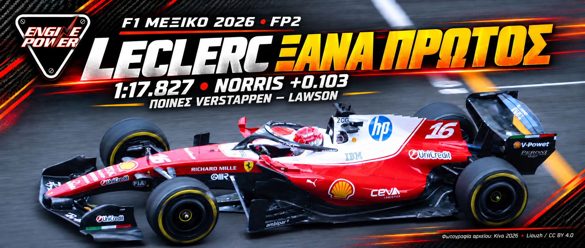 F1 Μεξικό 2026: Leclerc πρώτος στο FP2 — σύνθεση με φωτογραφία αρχείου από την Κίνα