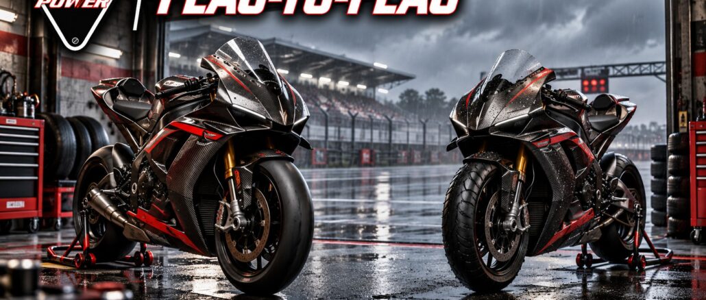 Flag-to-flag στο MotoGP με δύο ενδεικτικές μοτοσυκλέτες, τεχνητή εικονογράφηση