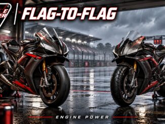 Flag-to-flag στο MotoGP με δύο ενδεικτικές μοτοσυκλέτες, τεχνητή εικονογράφηση