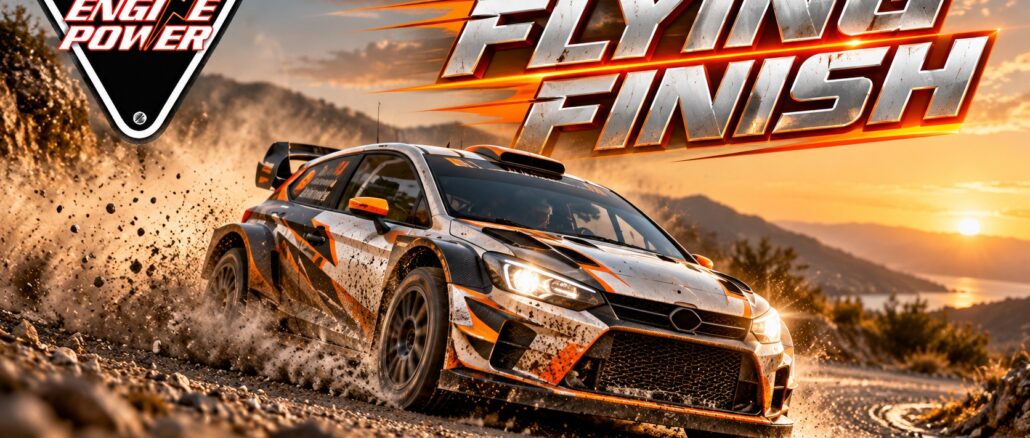 Flying finish στο WRC: αγωνιστικό αυτοκίνητο στον τερματισμό ειδικής