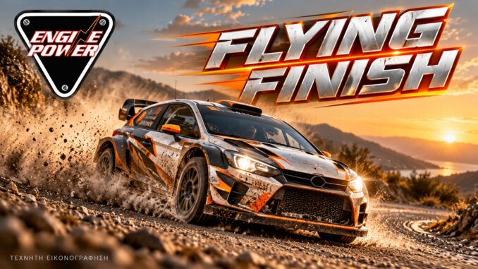 Flying finish στο WRC: αγωνιστικό αυτοκίνητο στον τερματισμό ειδικής