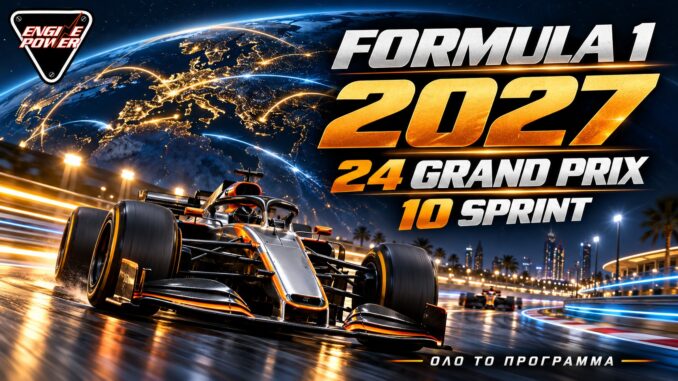 Formula 1 2027: Πρόγραμμα 24 αγώνων και 10 Sprint Formula 1 2027 πρόγραμμα 24 Grand Prix και 10 Sprint — εικονογράφηση ENGINE POWER
