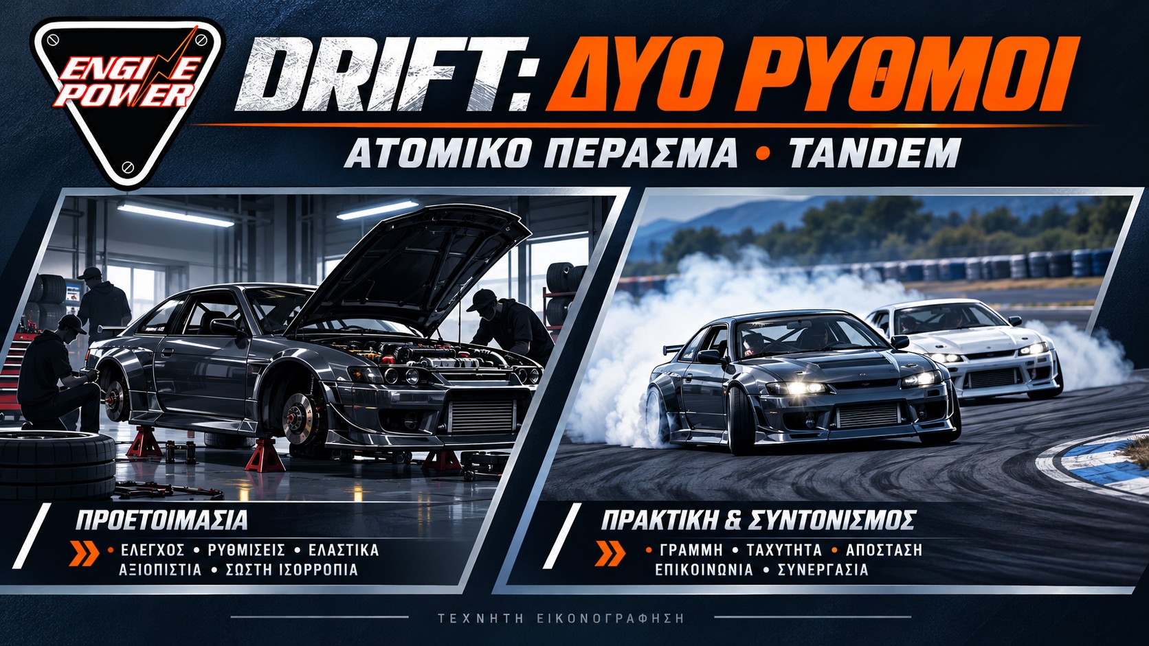 Τεχνητή εικονογράφηση προετοιμασίας και tandem για το Formula Drift qualifying