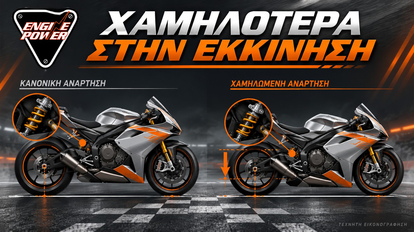 Holeshot device: σχηματική σύγκριση ύψους μοτοσυκλέτας