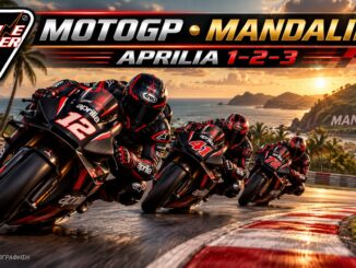 MotoGP Aprilia 1-2-3 στη Mandalika — συμβολική τεχνητή εικονογράφηση