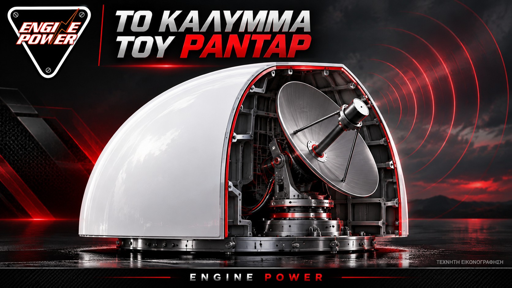 Radome και κεραία σε ενδεικτική καλλιτεχνική τομή