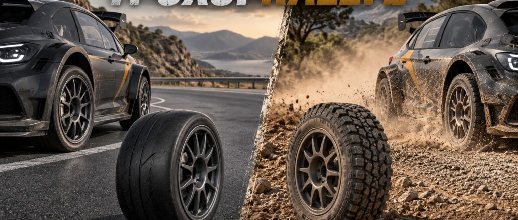 Τροχοί Rally2 σε ενδεικτική σύγκριση ασφάλτου και χώματος