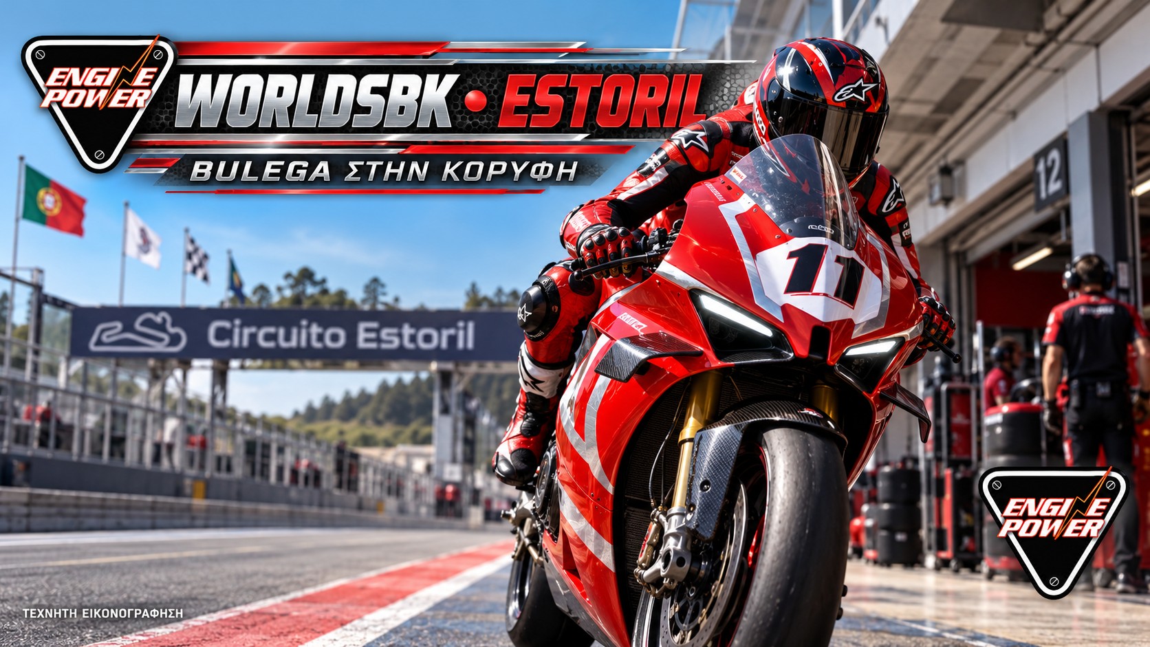 Bulega στο Estoril: κόκκινη superbike — τεχνητή εικονογράφηση
