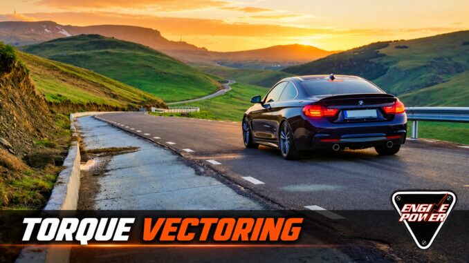 Torque vectoring: αυτοκίνητο σε ορεινό δρόμο με το λογότυπο Engine Power