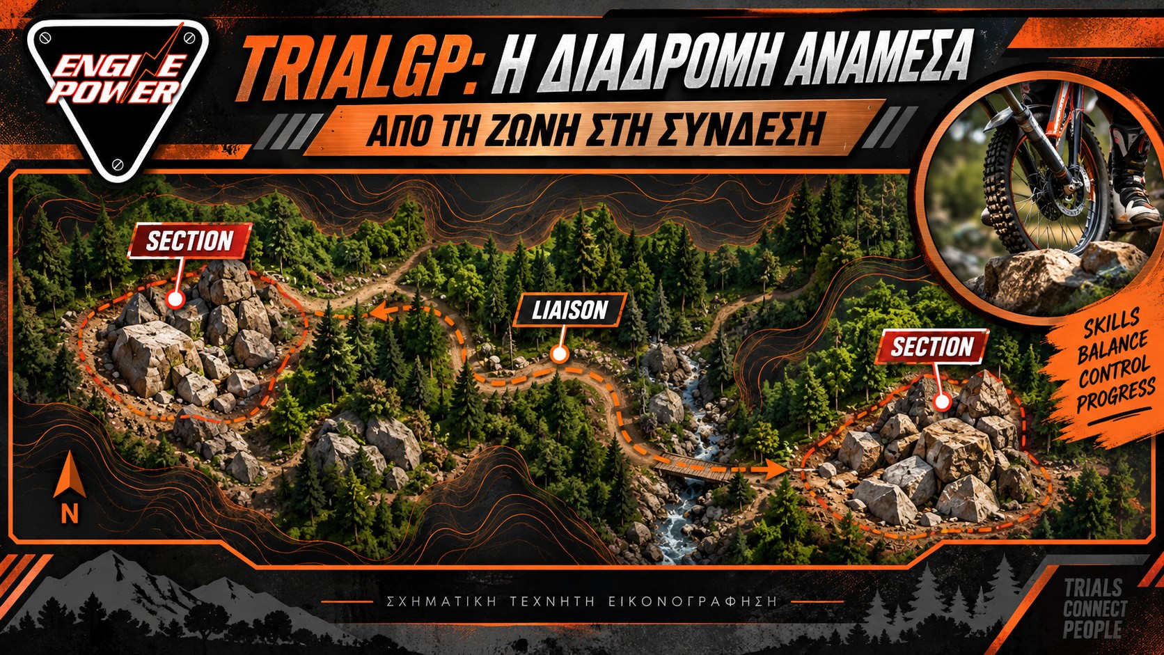 Σχηματική τεχνητή εικονογράφηση TrialGP με δύο sections και μια liaison