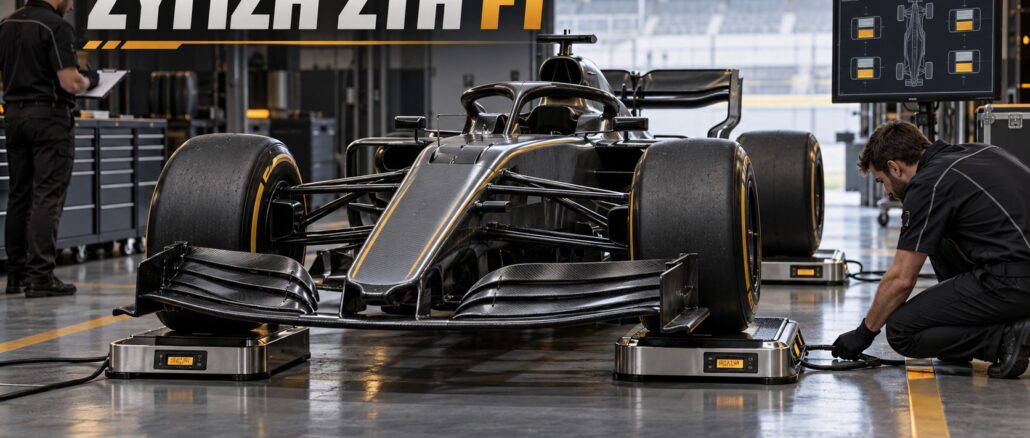 Ζύγιση F1: εικονογράφηση μονοθεσίου πάνω σε ζυγαριές τροχών