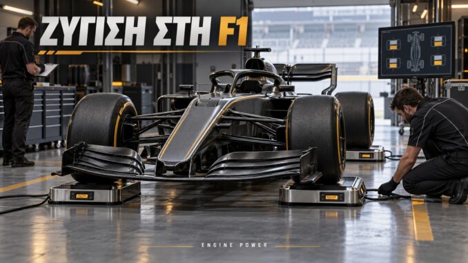 Ζύγιση F1: εικονογράφηση μονοθεσίου πάνω σε ζυγαριές τροχών